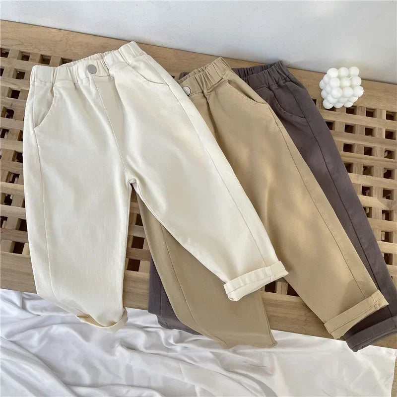1-8 Years Boys Pants Kids Cargo Pants Mid-Rise Button Casual Outdoor Comfortable Breathable Spring Fall Fashion Chidren Trousers