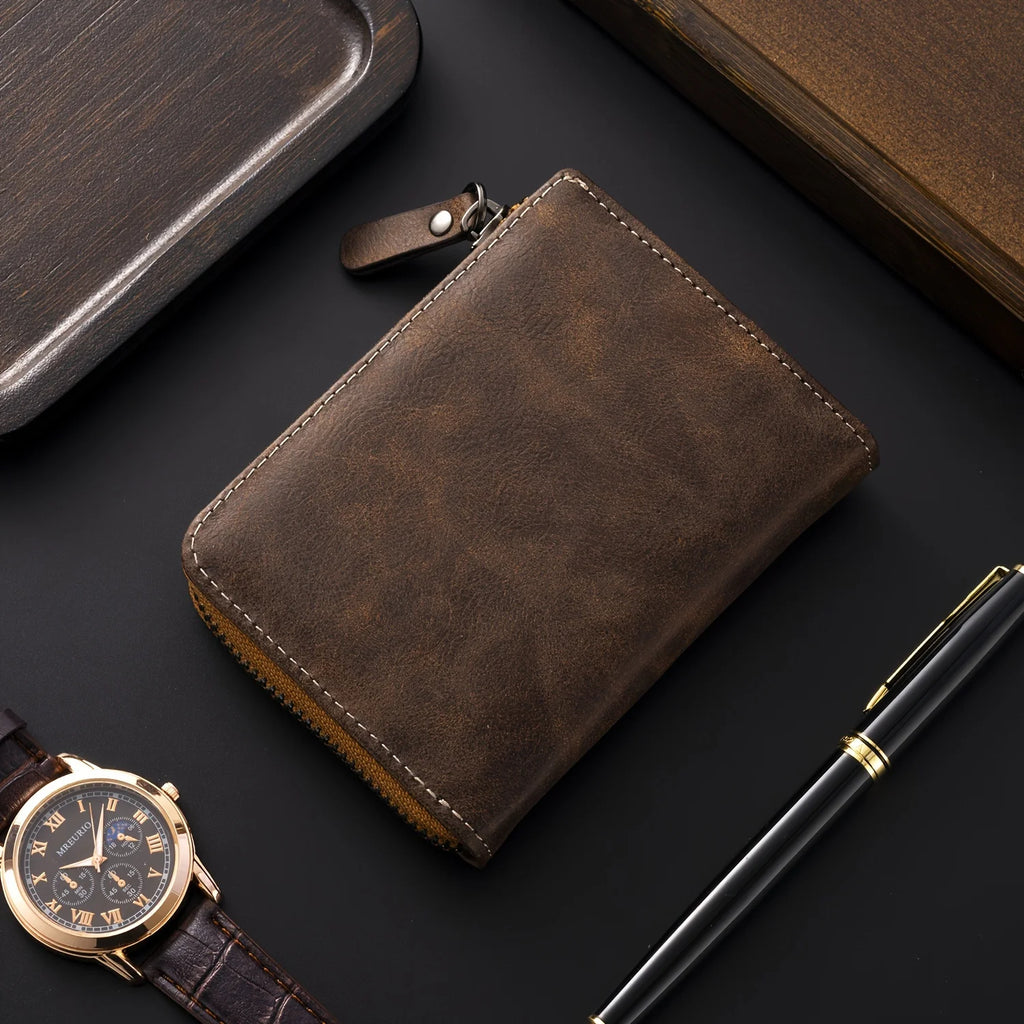 Men's Retro Short Wallet Multifunctional Fashion Zipper PU Leather Coin Purse High Quality Credit Card Holder Ideal Gift For Men