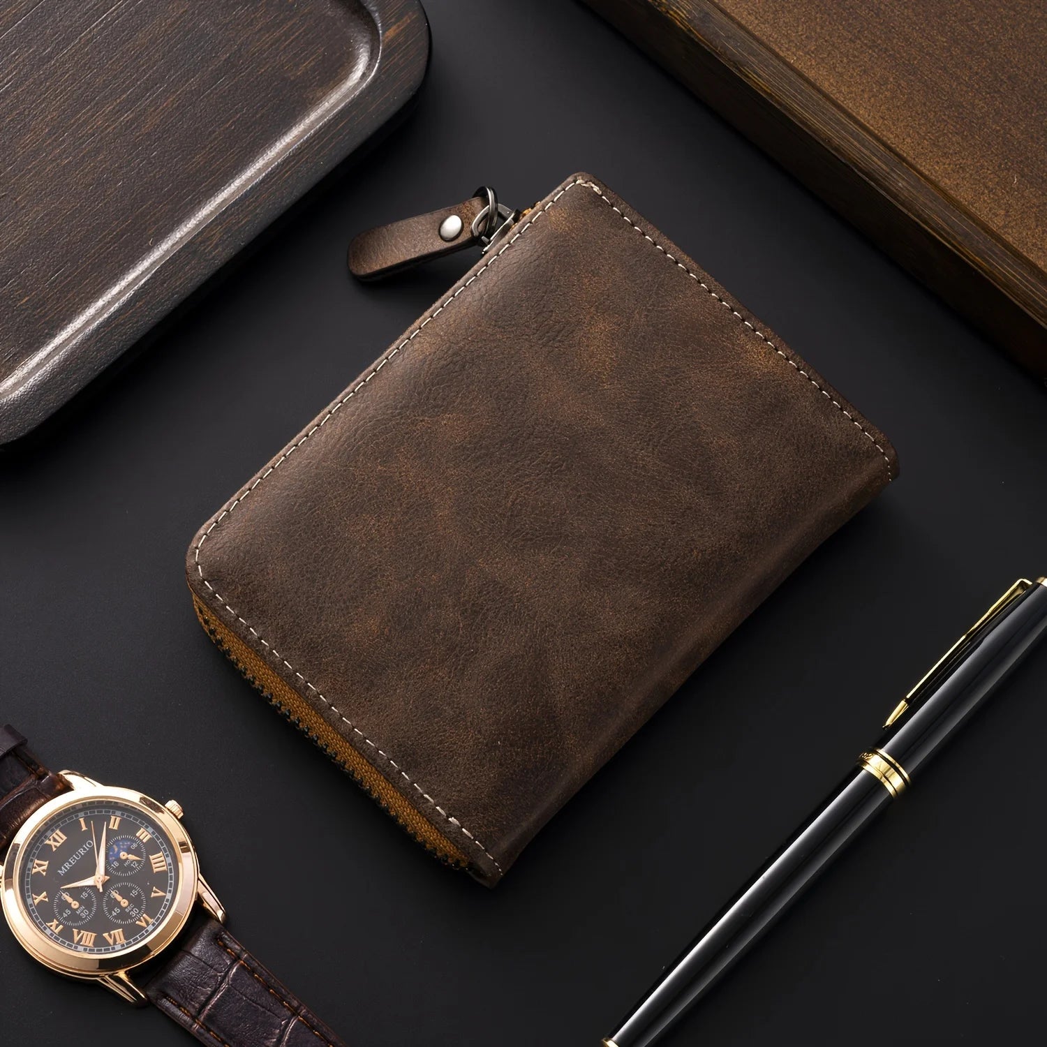 Men's Retro Short Wallet Multifunctional Fashion Zipper PU Leather Coin Purse High Quality Credit Card Holder Ideal Gift For Men