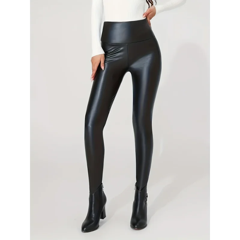 High-Waist Faux Leather Yoga pants | 4- Season Stretch Trousers