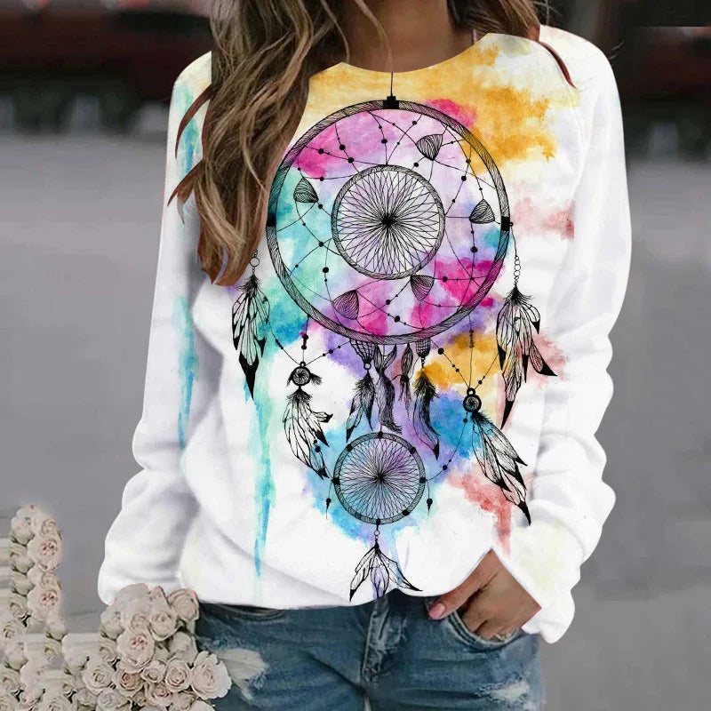 Dream Catcher 3D Print Sweatshirt - Women's Casual O-Neck Pullover