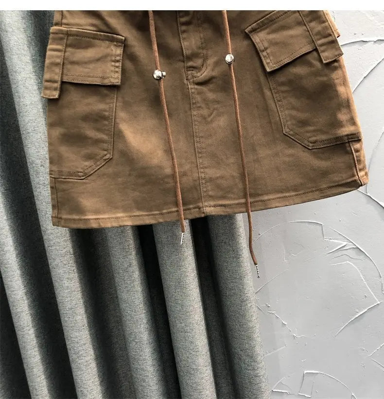 High Waist Slim Fit Denim Mini Skirt Women's Fashion Retro Style Short Skirts Summer Trendy Streetwear Polyester Fabric