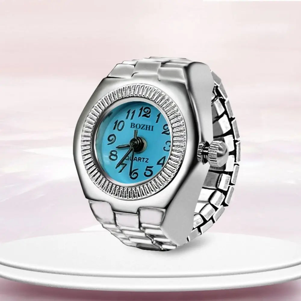 Finger Ring Watch For Couples Vintage Punk Heart Shape Quartz Clock With Adjustable Elastic Strap