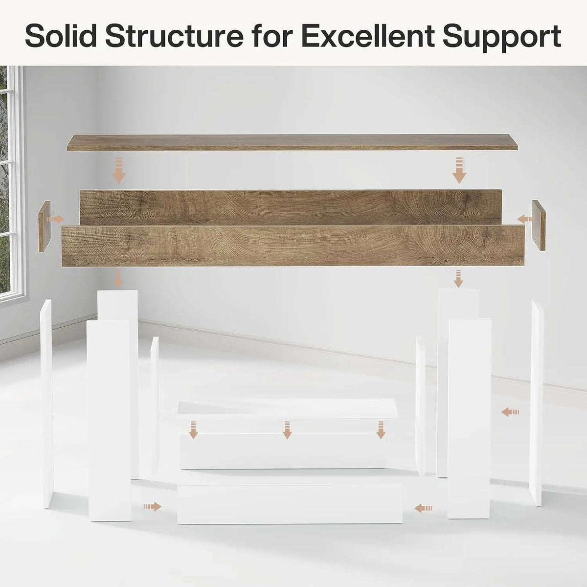 63" Farmhouse 2-Tier Console Table with U-Shaped Base, Narrow Long Wood Sofa Table for Entryway Living Room Hallway, Brown & Whi