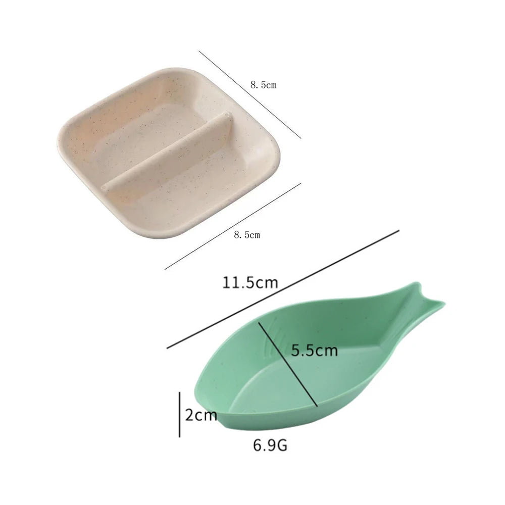 6PCS Wheat Straw Seasoning Dish Household Kitchen Creative Dipping Snack Dish Plastic Small Plate Tableware