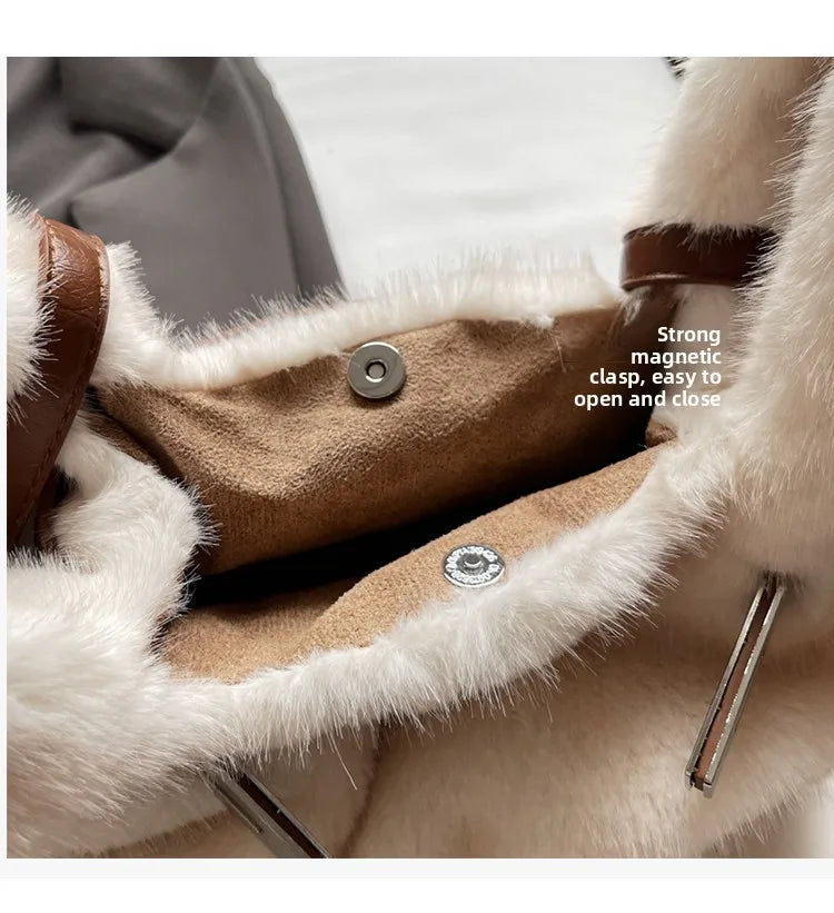 Fashionable Women's Bags Trend 2025 Faux Fur Shoulder Bags Plush Faux Mink Luxury Handbags Chic Crossbody Bag Solid Color Purses