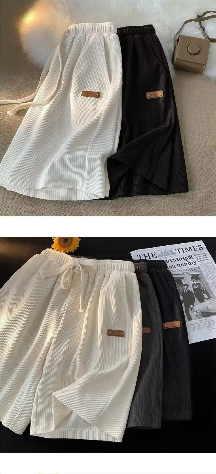 Quick Dry Men's Shorts Summer Label Design Loose Fit Sporty Five-Quarter Pants Unbranded Polyester Fiber Straight Leg Style