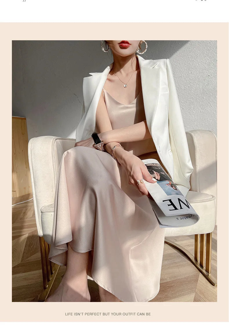 Sexy Solid Color Camisole Nightgown for Women Midi Length Sleeveless Slip Dress Inner Layer Base Dress Home Sleepwear Nightwear