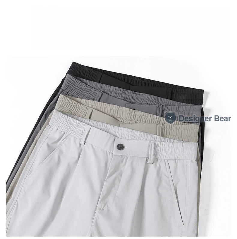 Brand Clothing Spring Summer Thin Men's Casual Straight Trousers Elastic Waist Outdoor Business Solid Color Long Pants Male