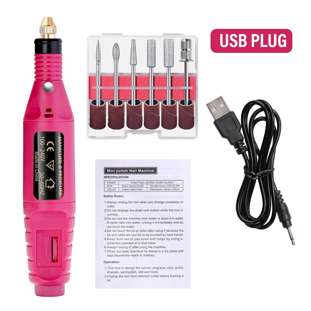 LULAA Portable Electric Nail Drill Machine Set Gel Polish Remover Dead Skin Nail Polishing Tools Kit Sander Nails Accessories