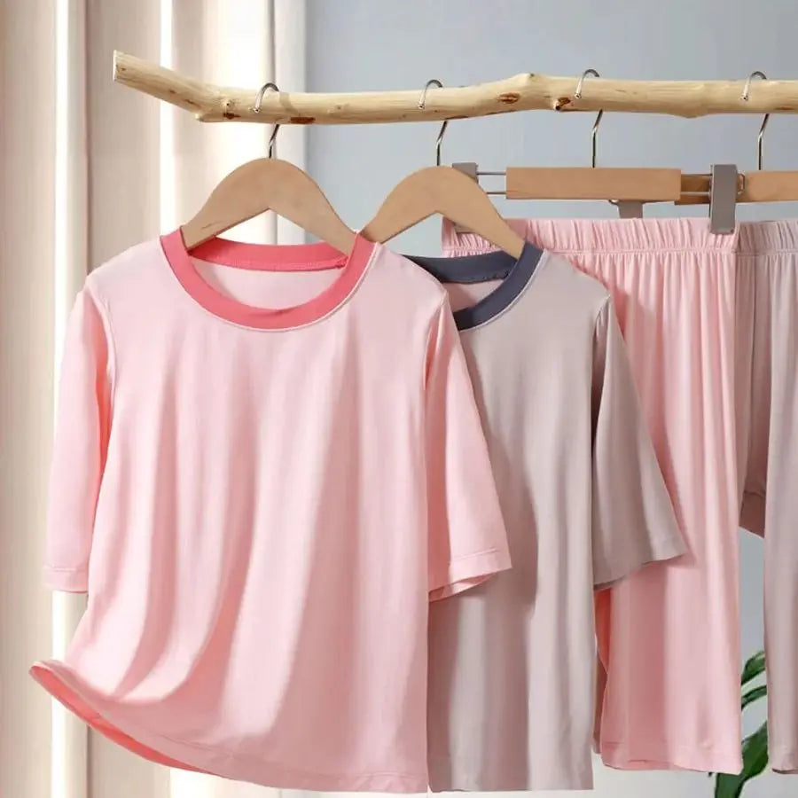 2026 Summer Thin Children Pajamas Contrast Color Soft Cooling Pajamas for Girls 10A Antibacterial Boys Sleepwear