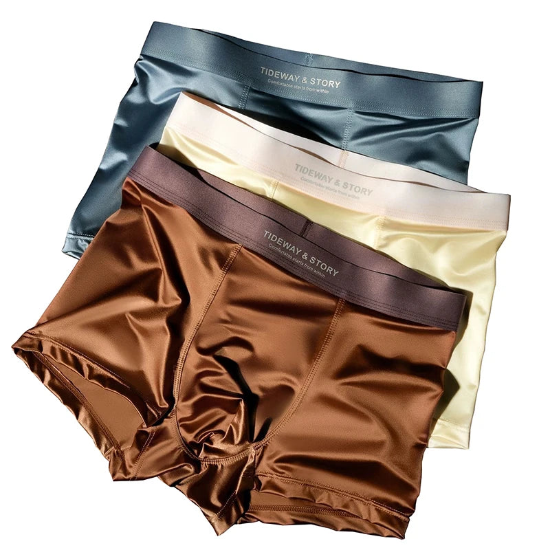 4Pcs Men'S Underwear Ice Silk High-End Men'S Light Luxury Satin Silk Breathable Flat Corner Four Cornered Shorts Without Marks