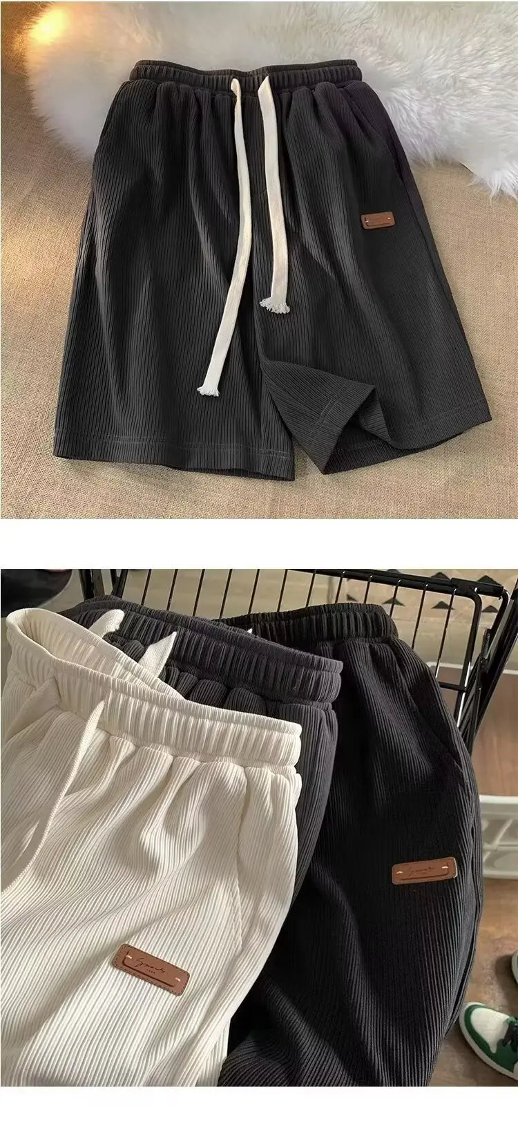 Quick Dry Men's Shorts Summer Label Design Loose Fit Sporty Five-Quarter Pants Unbranded Polyester Fiber Straight Leg Style