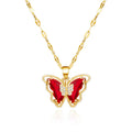 (Titanium Steel) Gorgeous and Stylish Hollow Titanium Steel Butterfly Necklace with Crystal Drop Decoration for Women