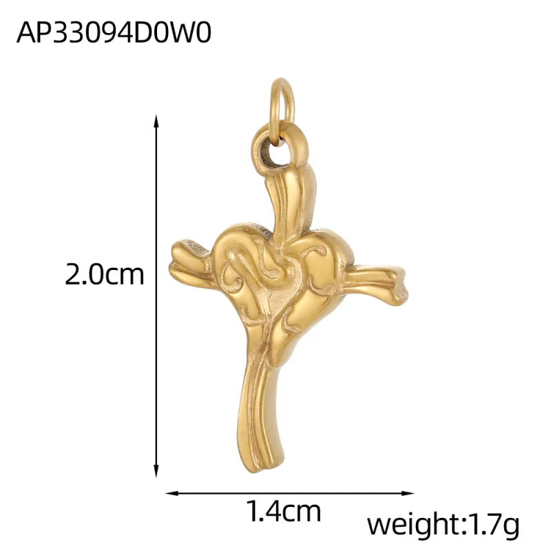 Jesus Cross Pendant Charm Set Unisex Three Pack Colorful Stainless Steel Cubic Zirconia DIY Jewelry