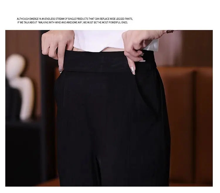 Women's Ice Silk Wide Leg Pants - High Waist Loose Casual Trousers
