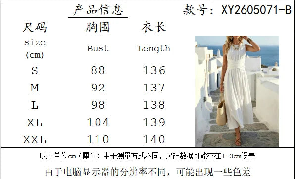 Women's Summer Fashion New Style Elegant Crossed Waistline Round Neck Sleeveless Solid Color Resort Style Maxi Dress
