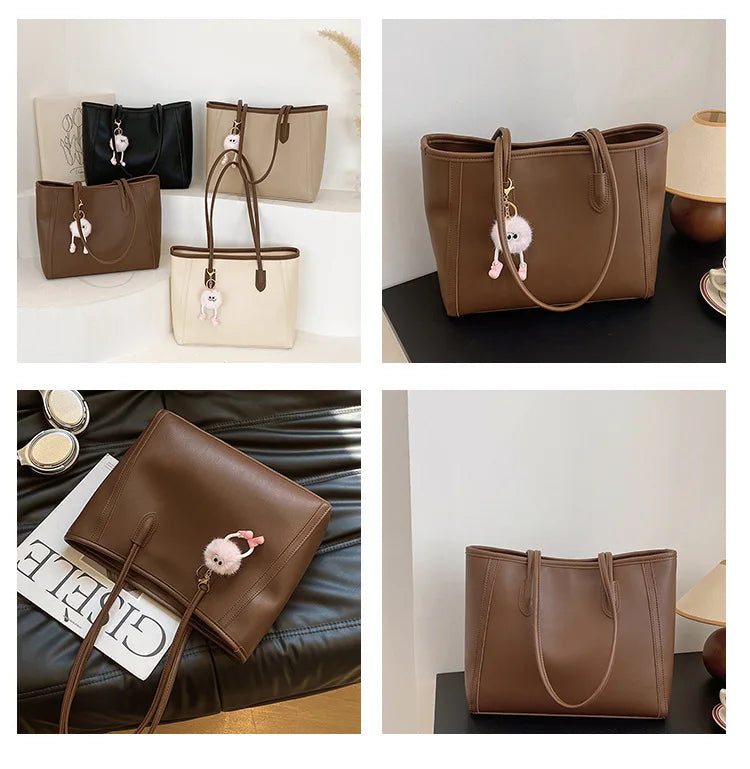 Solid Color PU Leather Women's Handbag, Versatile Korean Single Shoulder Underarm Bag, Temperament Tote Bag for Women Daily Use