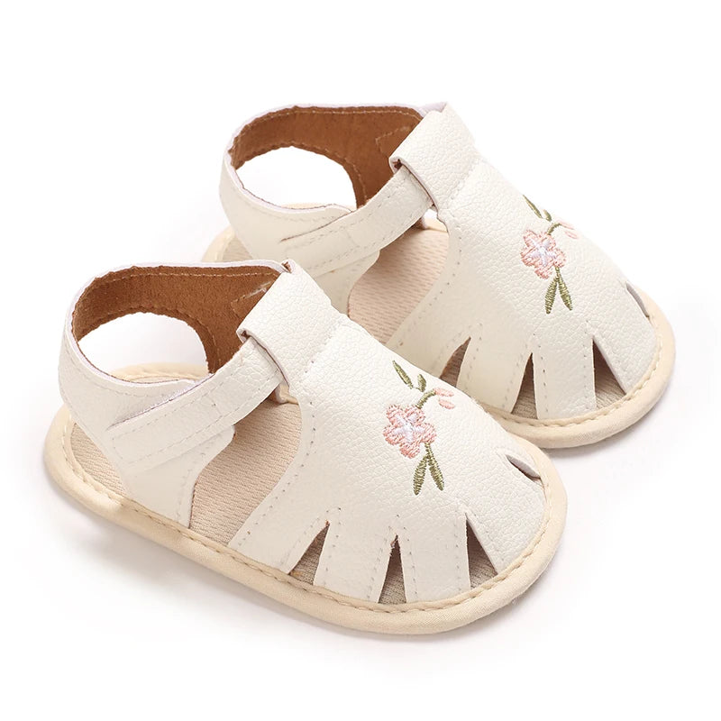 New big bow floral 0-18 months baby princess shoes sandals breathable PU upper walking shoes