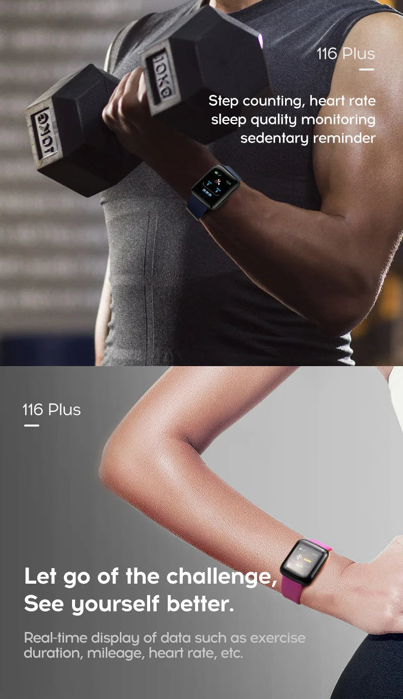 116plus Smart Watch Hombres y Mujeres Pantalla Táctil Completa Reloj Deportivo de Fitness Hombre IP67 Impermeable Bluetooth para Ios Android Smartwatch
