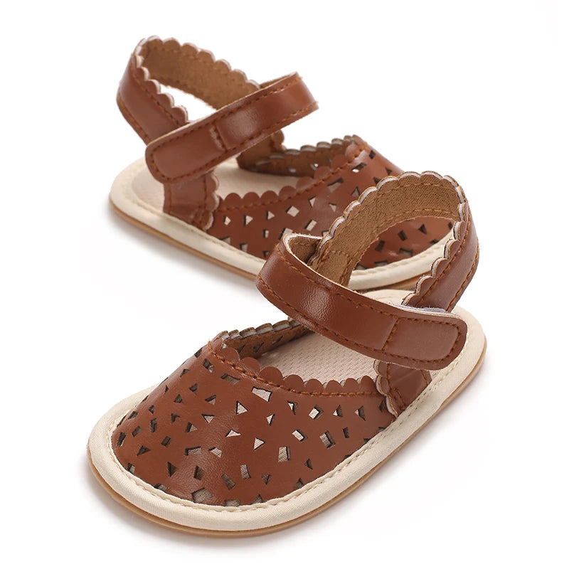 0-18M Baby Girls Summer Fashion Classic Minimalist Hollow Sandals Anti-Slip Casual Walking Shoes