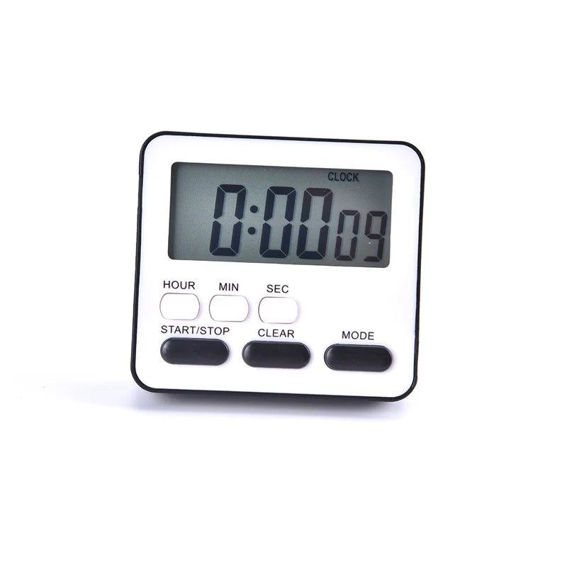 Digital Kitchen Timer with Large LCD Display, Alarm, and Stand - Black