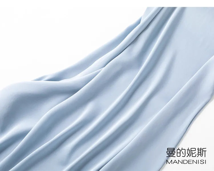 Tcyeek Women Silk Dress 93%Silk 7%Spandex Spaghetti Strap Mid Dresses 2024 Summer New Clothes Blue