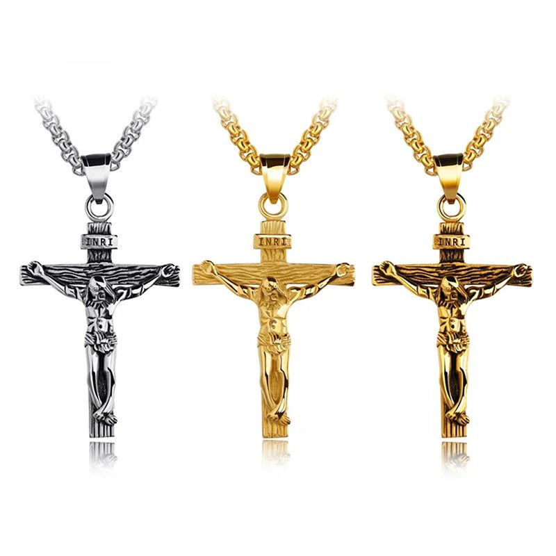 Creative Christian Jesus Cross Necklace Trendy Personalized Stainless Steel Necklace Religious Cross Pendant Jewelry Prayer