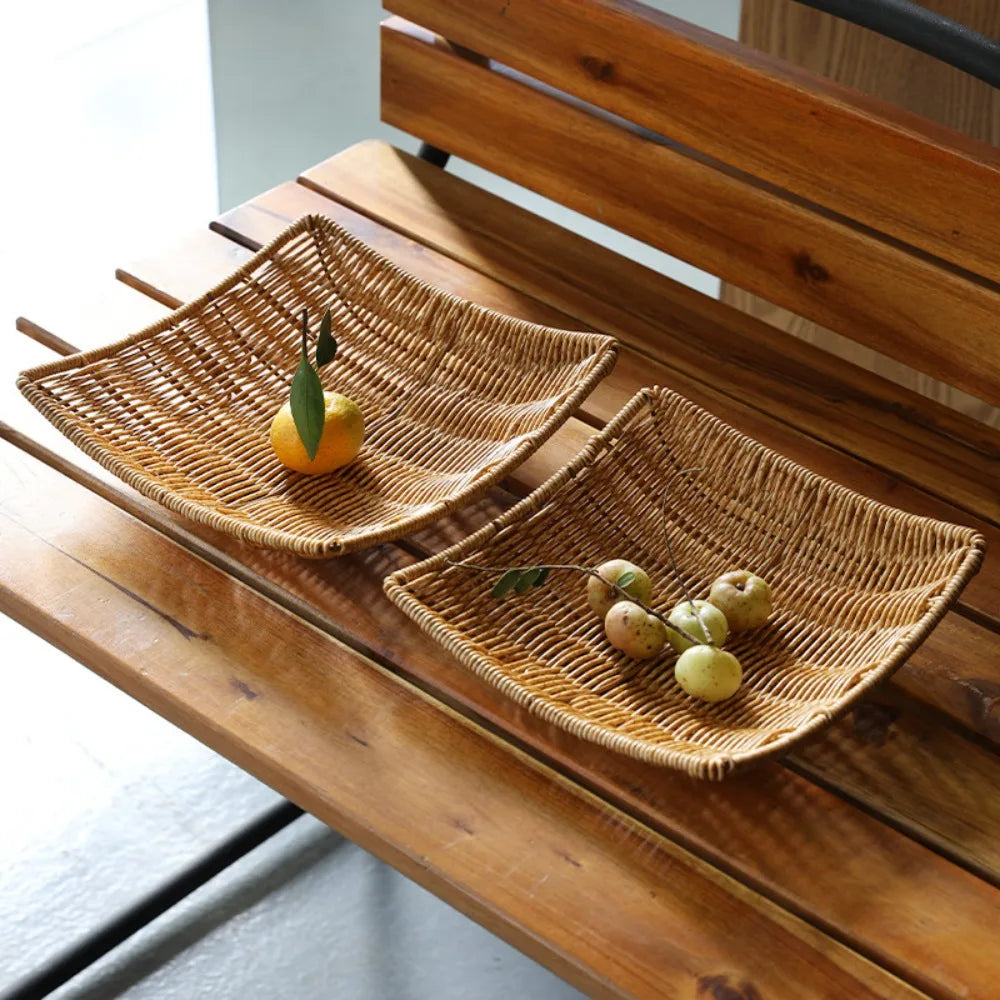 Handmade Rattan Storage Trays Multi-Purpose Home Decoration Crafts Snacks Breakfast Storage Basket Organization Box