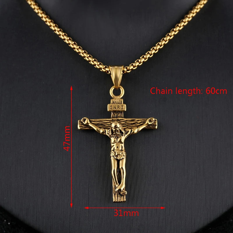 Creative Christian Jesus Cross Necklace Trendy Personalized Stainless Steel Necklace Religious Cross Pendant Jewelry Prayer
