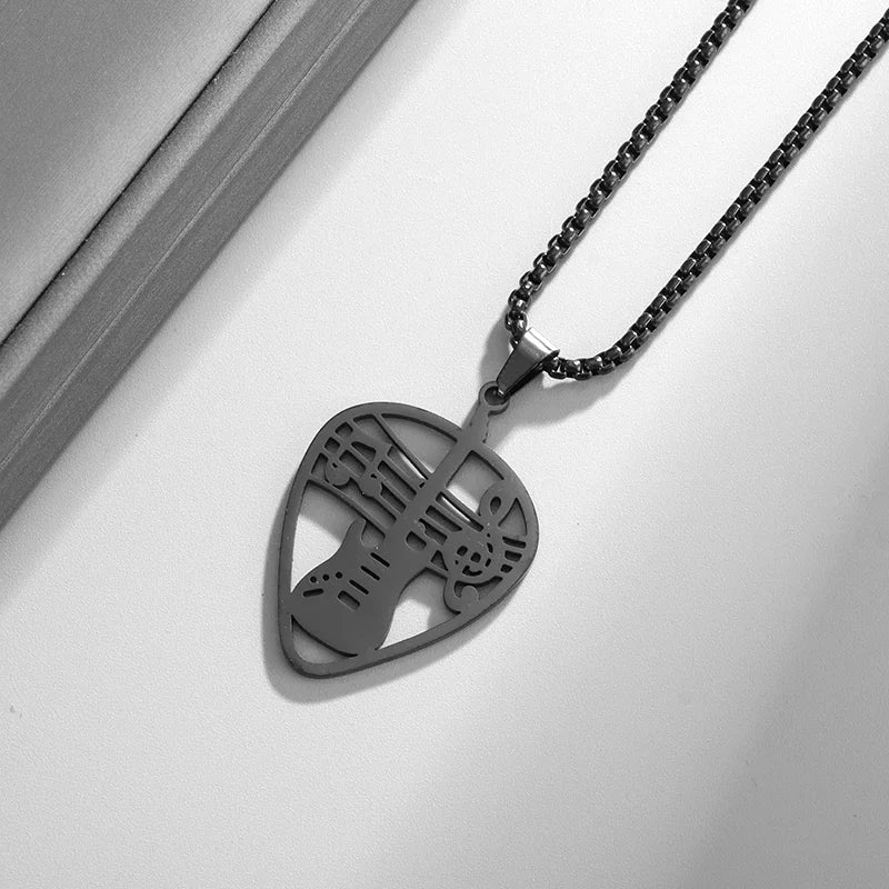 Retro Punk Music Guitar Necklace For Men Personalized Gothic Pendant Fashion Hip Hop Rock Singer Jewelry
