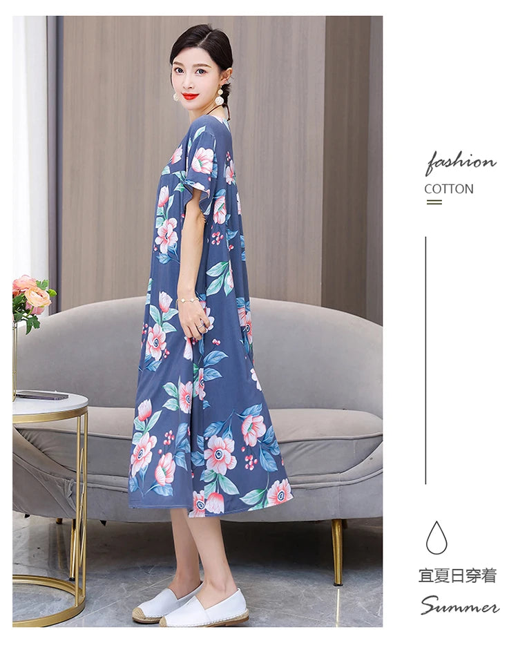 New Fashion Casual Summer Dress For Women Ladies O-Neck Print Short Sleeve Dress plus size Women Clothing