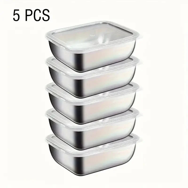 5 recipientes apilables de acero inoxidable para preparación de alimentos para refrigerador y almuerzo, ideales para preparación de comidas, viajes y almacenamiento en cocina