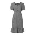 ZANZEA Woman Vintage Gingham Knee-Length Dress Summer Suqare Neck Puff Sleeves Ruffled Hem Dresses Casual Daily Wear Vestidos