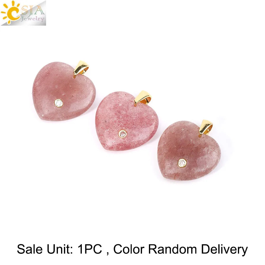 Csja Stainless Steel Heart Pendant Necklace With Natural Stone Amethyst Rose Quartz Crystal For Women DIY Jewelry Makers