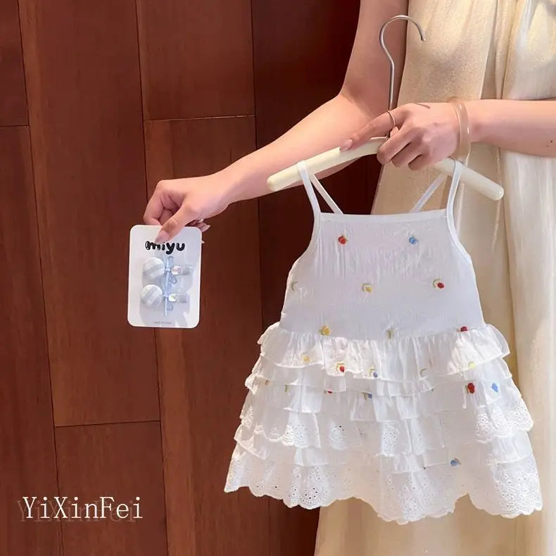26 Girls Baby Summer Clothing Sweet Lace Embroidery Slip Backless Princess Dresses,Kids Children Birthday Clothes Vestidos 0-5Y