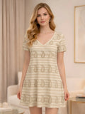Women's V-Neck Floral Print A-Line Mini Dress - Short Sleeve Casual