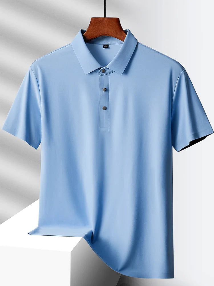 HeyMOMO Men's Ice Silk Polo Shirt - Short Sleeve Quick Dry Mesh Casual