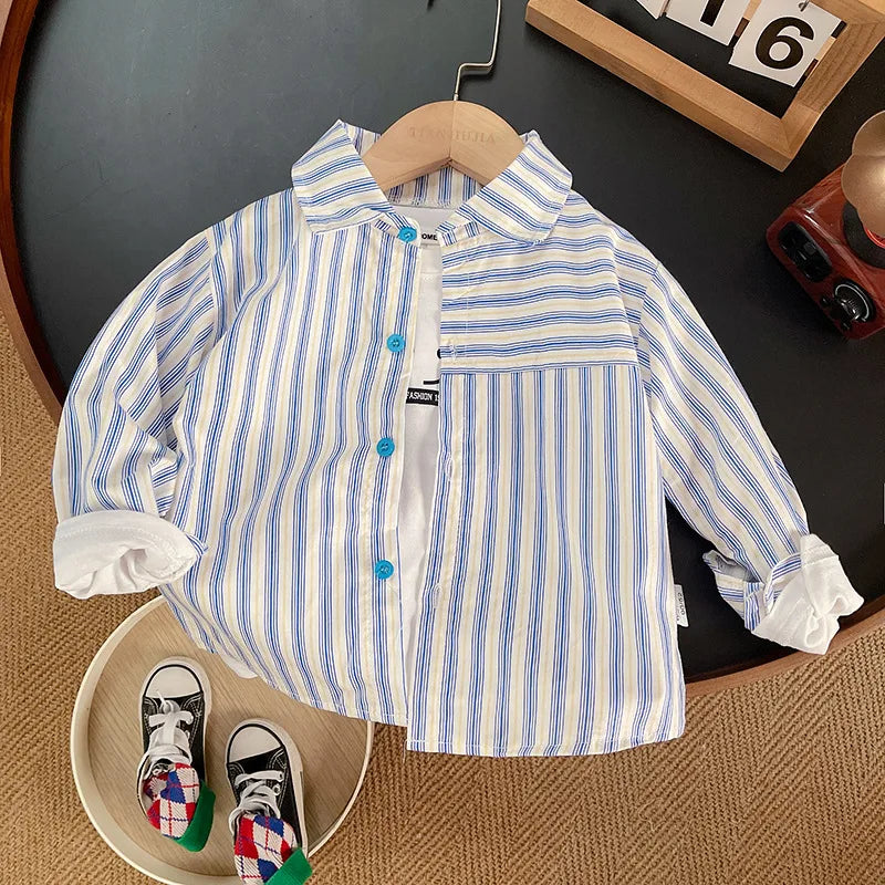 Ienens Kids Plaid Long Sleeve Shirt - Cotton Blend Preppy Style