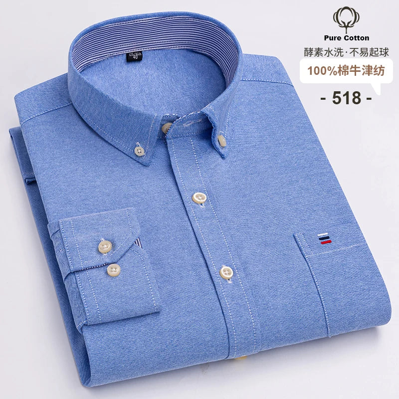 Men's 100% Cotton Oxford Plaid Dress Shirt - Long Sleeve Slim Fit