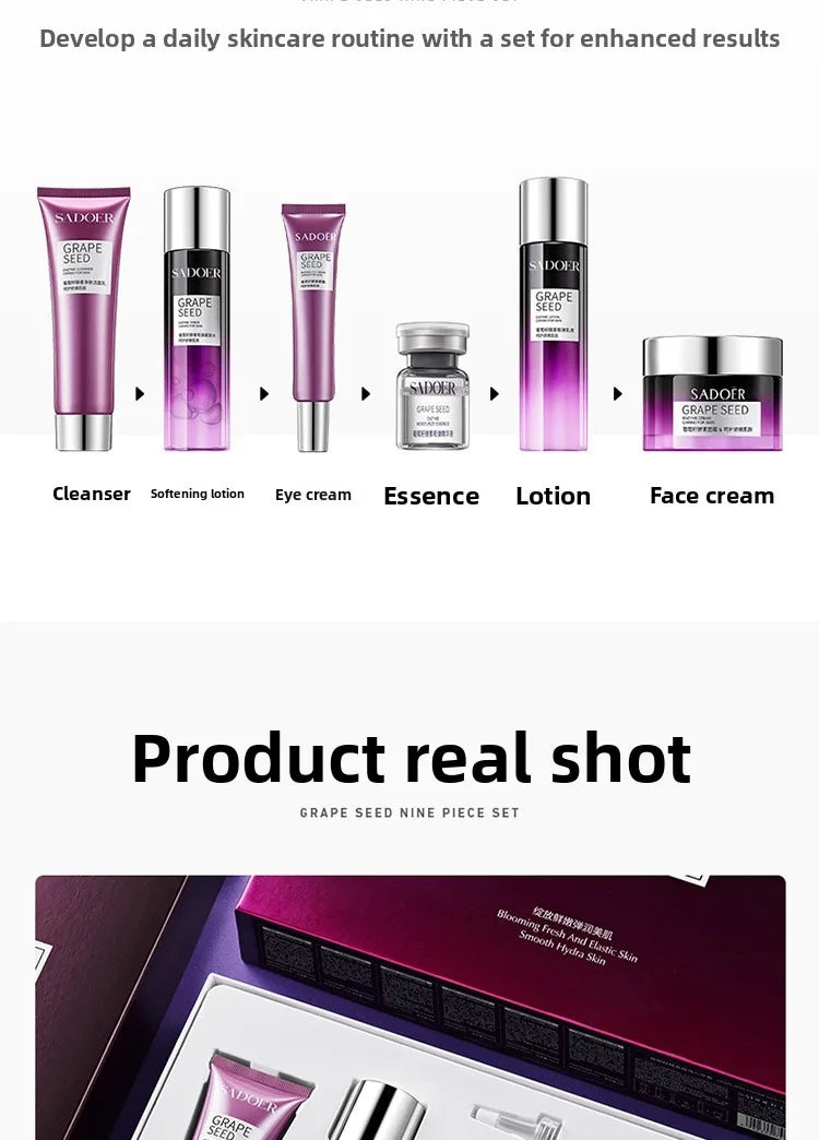 Grape seed  Moisturizing and Anti-Wrinkle Set Reduces Fine Lines Repairs Skin Hydrates Brightens Anti-Aging Firming Skin care