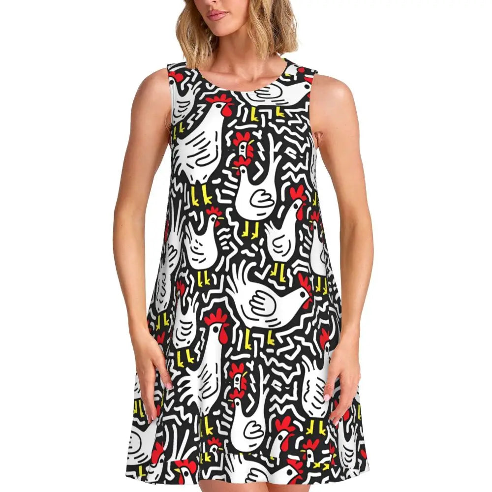 80s Color Block Print Dress Modern Dresses Female Sleeveless Street Fashion Tank Dress Day Print Oversized Vestidos