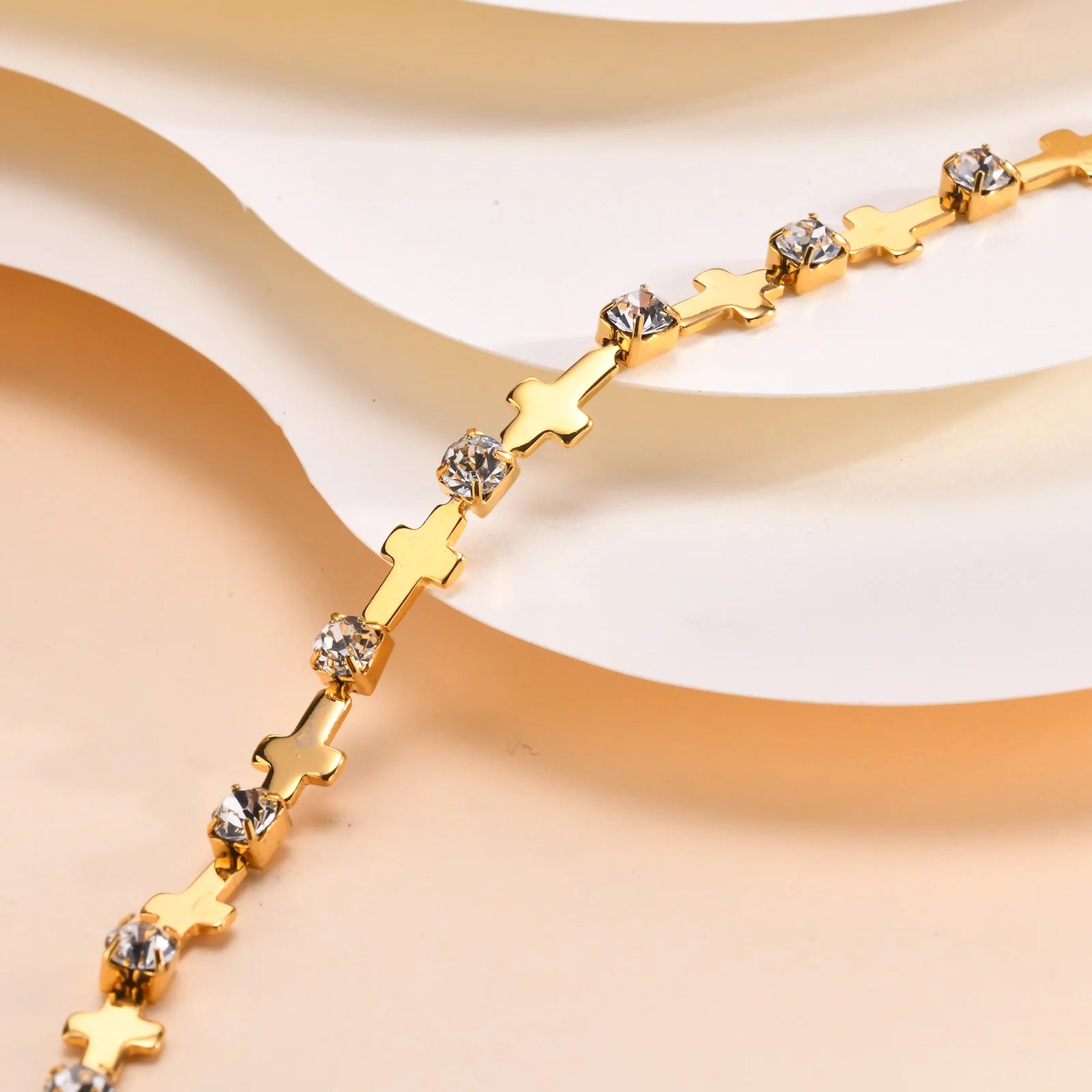 Zirconia Cross Bracelet For Women'S, Stainless Steel 18K Gold Plated Non Tarnish Stylish
