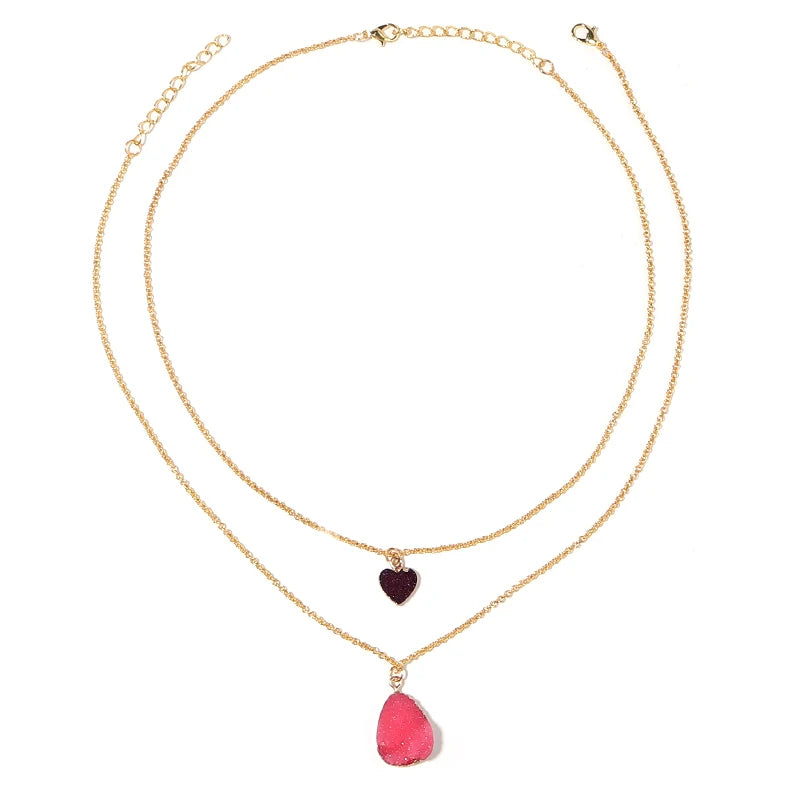 1 Pcs Romantic Colored Love Heart Resin Pendant Stainless Steel Chain Combination Of Temperament Peach Heart Necklace