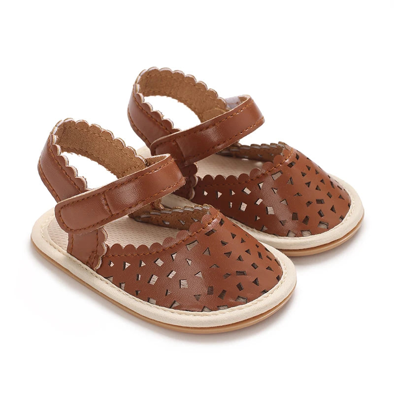 0-18M Baby Girls Summer Fashion Classic Minimalist Hollow Sandals Anti-Slip Casual Walking Shoes