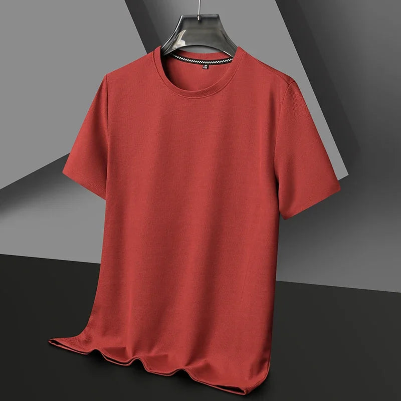 New Summer Waffle Round Neck Short Sleeved T-Shirt For Men'S Short Sleeved Top