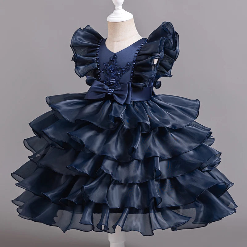 3-10 Years Children Boutique Dinner Party Formal Dress Princess Pink Elegant Glitter Ball Gown Baby Girls Birthday Party Dresses