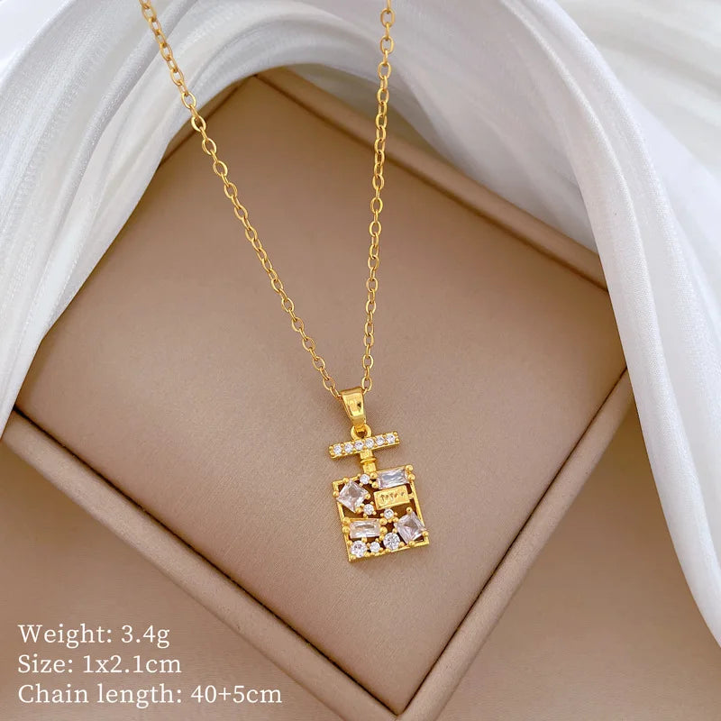 Full Zircon Cross Necklace For Women'S Gold Color Anti-Tarnish Titanium Steel Jewelry