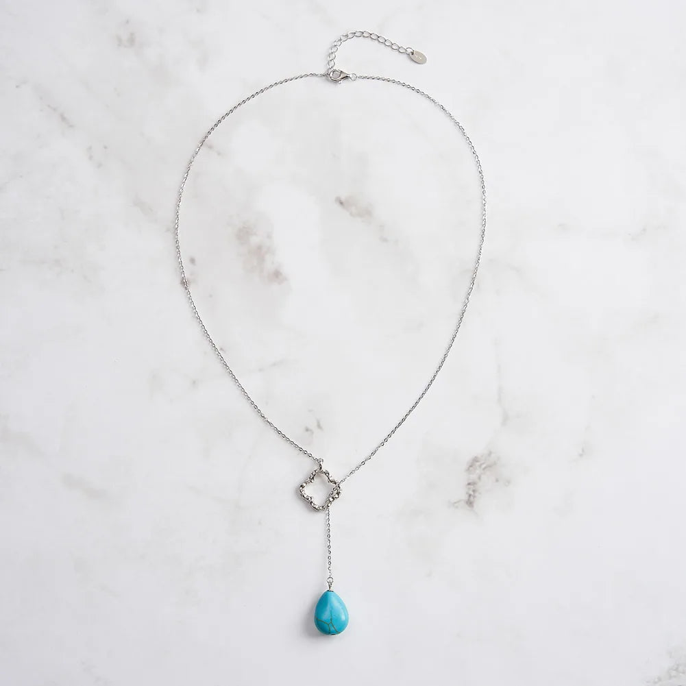 ORSA JEWELS Bohemia Turquoise Stone Pendant Necklace 925 Silver for Women Clavicle Chain Delicate Wedding Party Jewelry GMN47