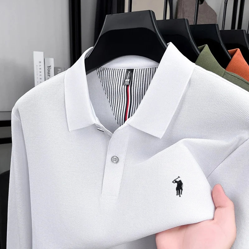 Mens 100 Percent Cotton Polo Shirt With Embroidered Pony Long Sleeve Autumn Winter Business Casual Polo Ralph Lauren